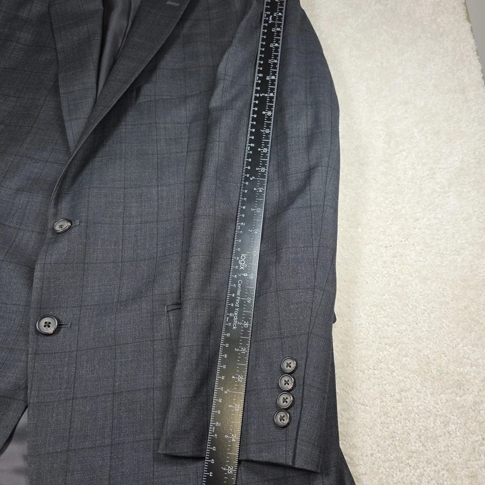 Lauren Ralph Lauren Blazer Mens 42R Grey Windowpane 100% Wool Sport Coat 2-Buttn